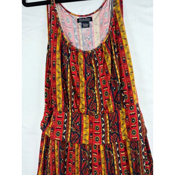 Lucky Brand Womens Tribal Geometric Stripe Midi Dress Red Yellow Navy Size Large - Picture 2 of 10